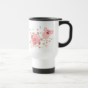 Two Cute Cartoon Pigs in Spring Commuter Mug