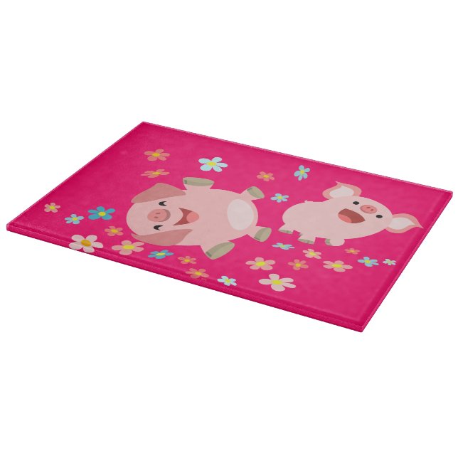 Two Cute Cartoon Pigs in Spring Cutting Board (Corner)