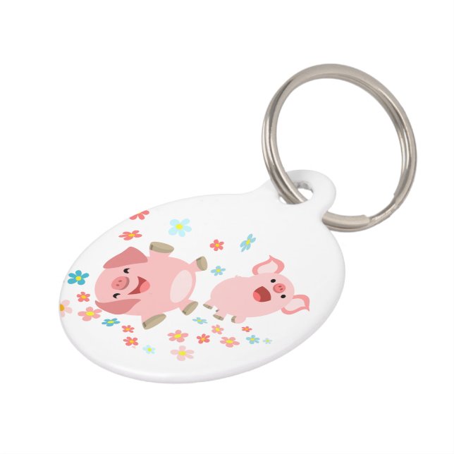 Two Cute Cartoon Pigs in Spring Dog Tag (Side)
