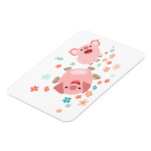 Two Cute Cartoon Pigs in Spring Flexible Magnet