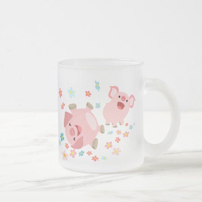 Two Cute Cartoon Pigs in Spring Frosted Mug (Right)