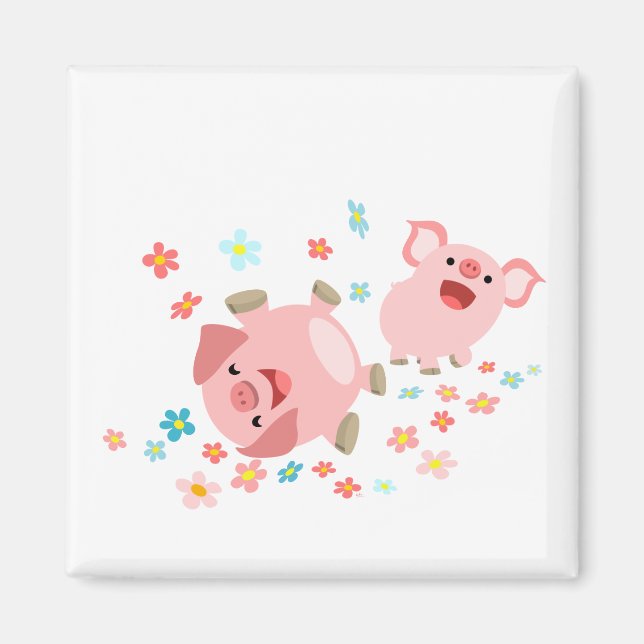 Two Cute Cartoon Pigs in Spring Magnet (Front)