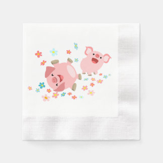 Two Cute Cartoon Pigs in Spring Paper Napkins