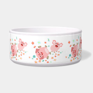 Two Cute Cartoon Pigs in Spring Pet Bowl