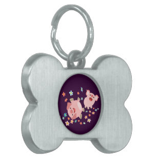 Two Cute Cartoon Pigs in Spring Pet Tag