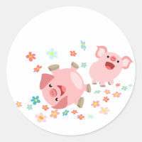 Two Cute Cartoon Pigs in Spring Sticker