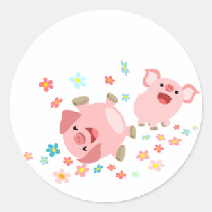 Two Cute Cartoon Pigs in Spring Sticker