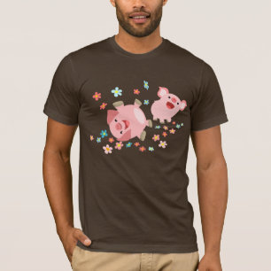 Two Cute Cartoon Pigs in Spring T-Shirt