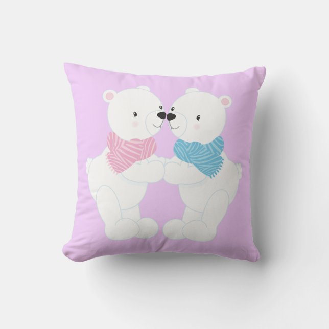 Two Cute Cartoon Polar Bears Cushion (Front)