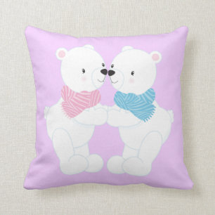 Two Cute Cartoon Polar Bears Cushion