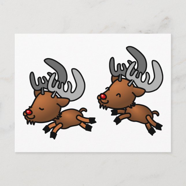Two Cute Cartoon Reindeer/Caribou Postcard (Front)