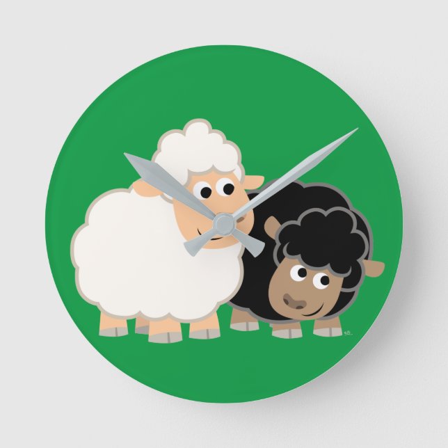 Two Cute Cartoon Sheep Round Clock (Front)