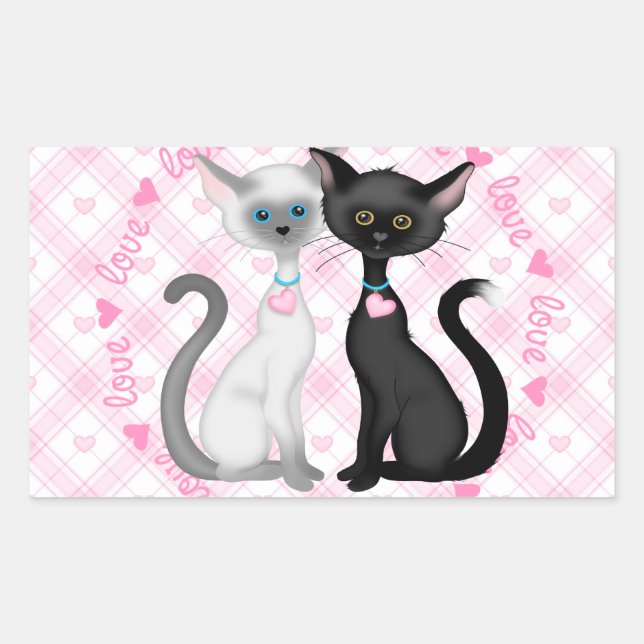 Two Cute Cats in Love Rectangular Sticker (Front)