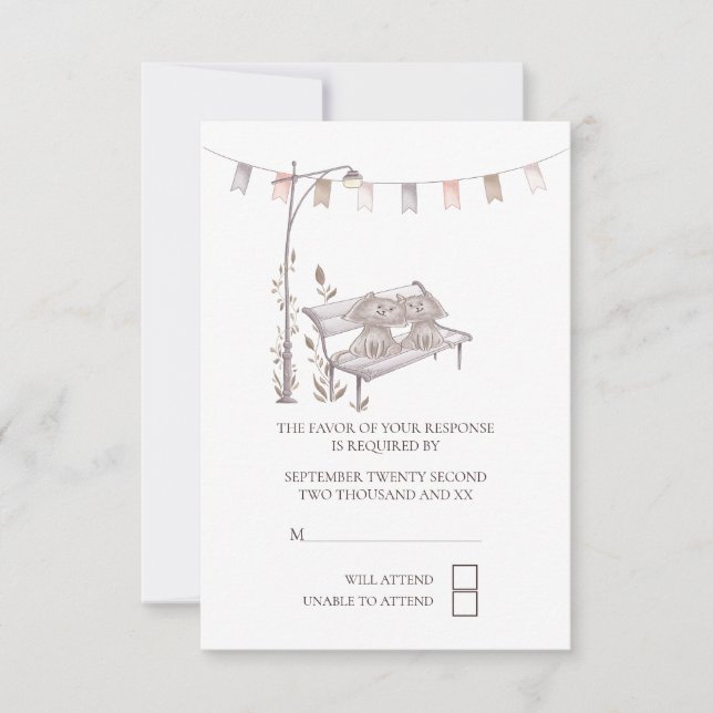 Two Cute Cats on Park Bench RSVP Wedding (Front)