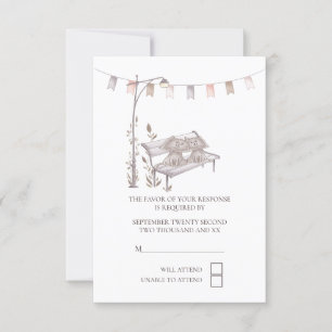 Two Cute Cats on Park Bench RSVP Wedding