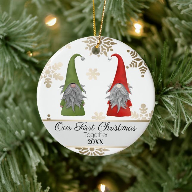 Two Cute Christmas Garden Gnomes First Christmas Ceramic Tree Decoration (Tree)