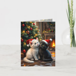Two cute Christmas kittens with Santa hats Holiday Card
