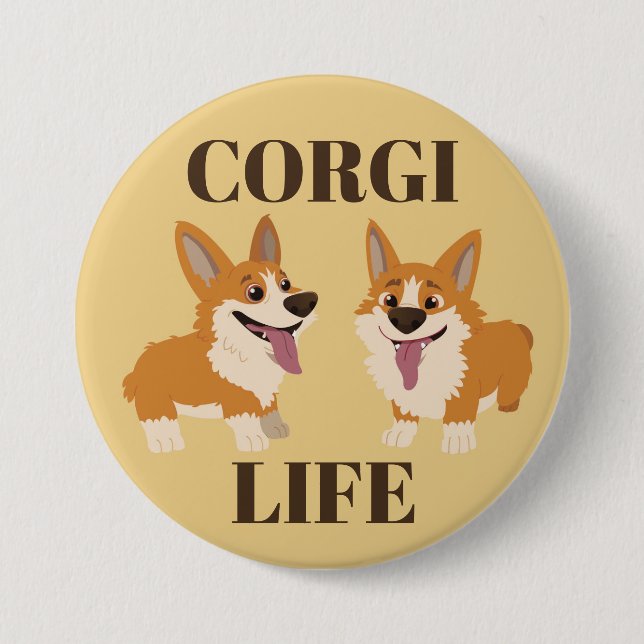 Two Cute Corgi Dogs Button (Front)