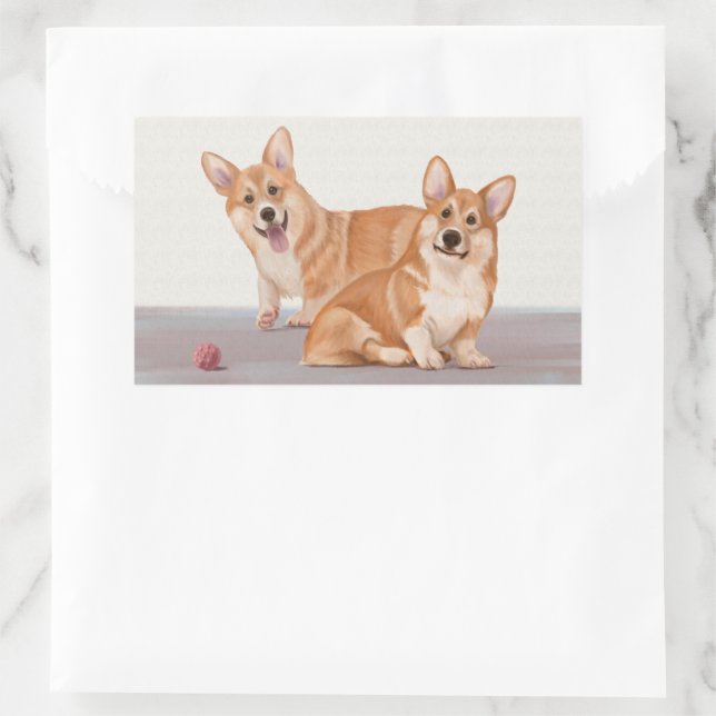 Two Cute Corgis Rectangular Sticker (Bag)
