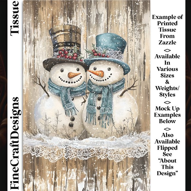Two Cute Country Christmas Snowmen DY9L Decoupage Tissue Paper (Creator Uploaded)