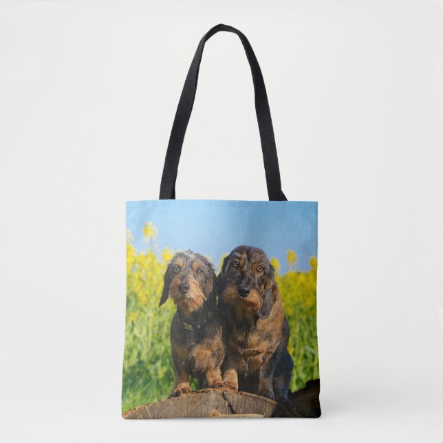 Two Cute Dachshunds Dogs Dackel Friends Pet Photo Tote Bag (Front)