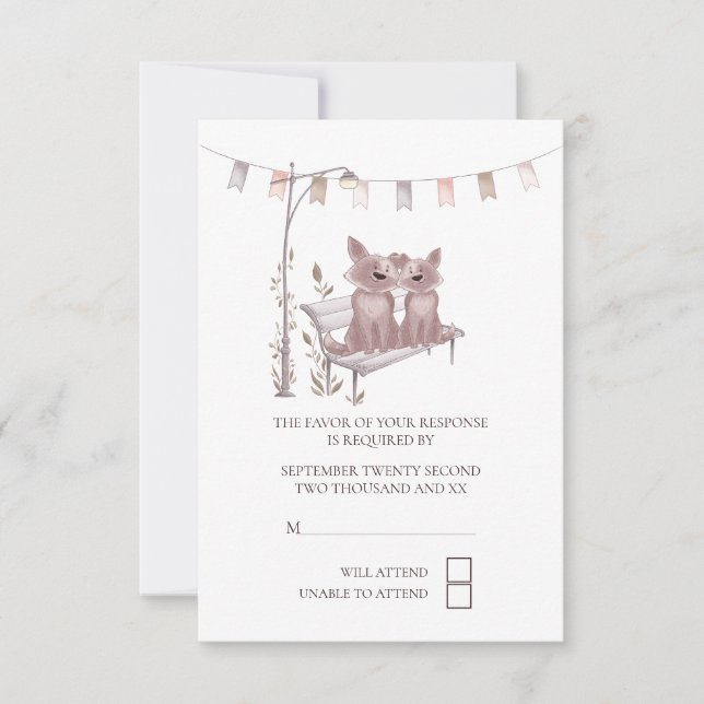 Two Cute Dogs on Park Bench RSVP Wedding (Front)