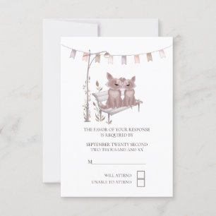 Two Cute Dogs on Park Bench RSVP Wedding