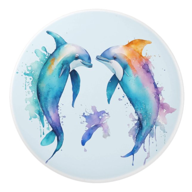 Two cute dolphins ceramic knob (Front)