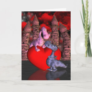 two cute dragons, one on a heart one looking up va card