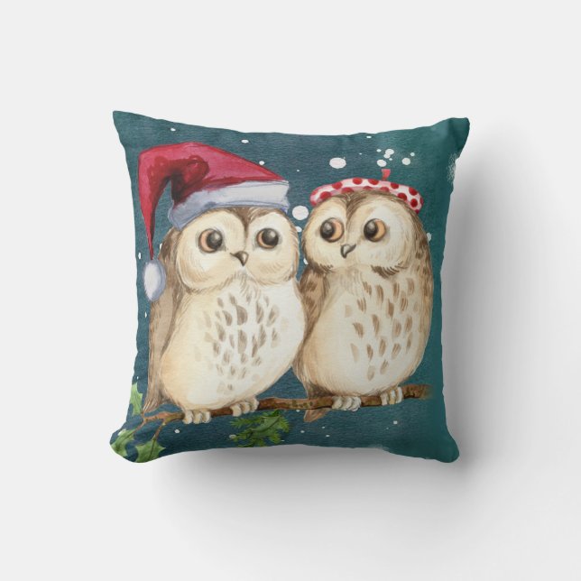 Two cute drawn Owls Cushion (Front)