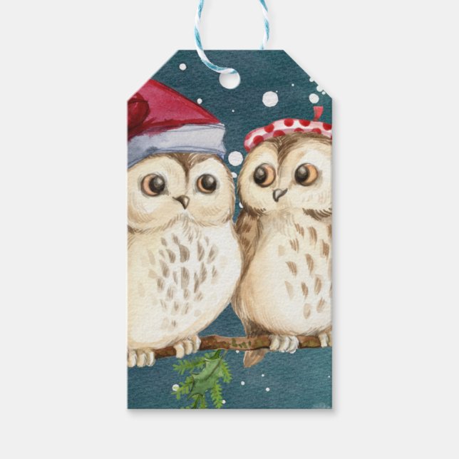 Two cute drawn Owls Gift Tags (Front)