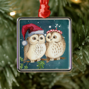 Two cute drawn Owls Metal Tree Decoration