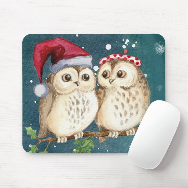 Two cute drawn Owls Mouse Mat (With Mouse)