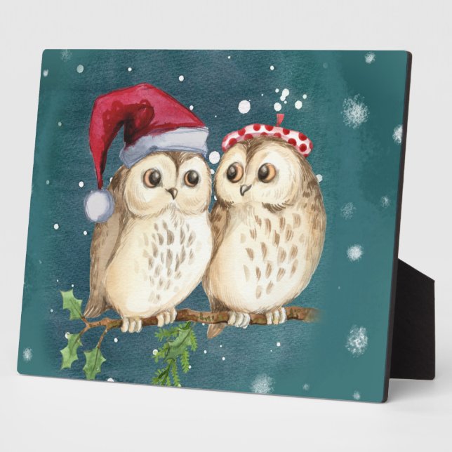Two cute drawn Owls Plaque (Side)