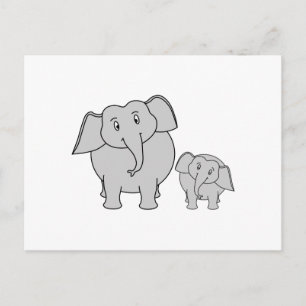 Two Cute Elephants. Cartoon. Postcard