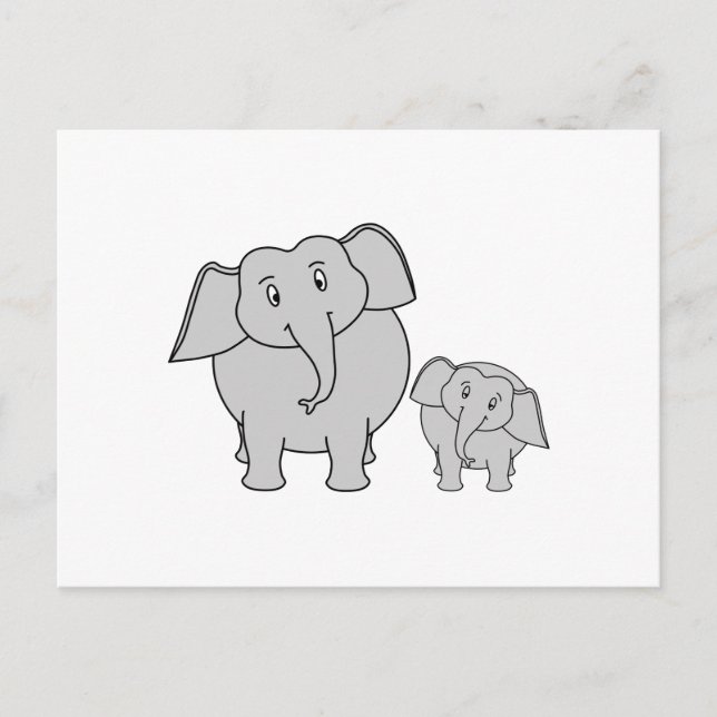 Two Cute Elephants. Cartoon. Postcard (Front)