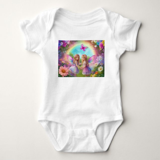 Two Cute Fairies Under a Rainbow Baby Bodysuit (Front)