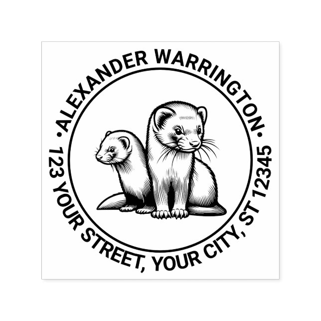 Two Cute Ferrets Name Return Address Self-inking Stamp (Design)