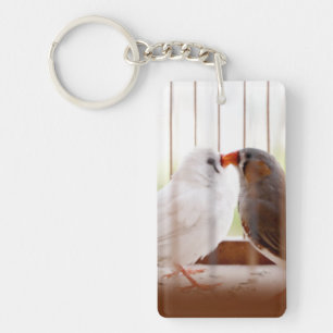 Two Cute Finch Birds in Cage Key Ring