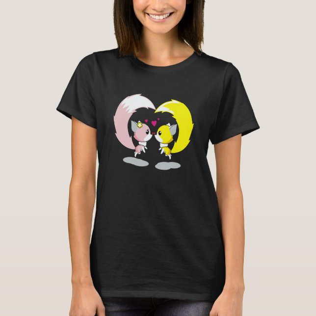 Two Cute Foxes Snuggled Together Celebrating Valen T-Shirt (Front)