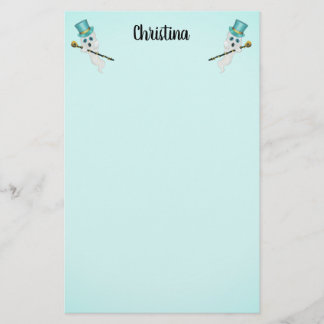 Two Cute Ghosts Blue Eyes Aqua Top Hats Skull Cane Stationery