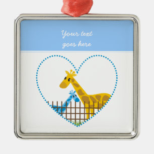 Two cute giraffes in a dotted heart Mother Child Metal Tree Decoration