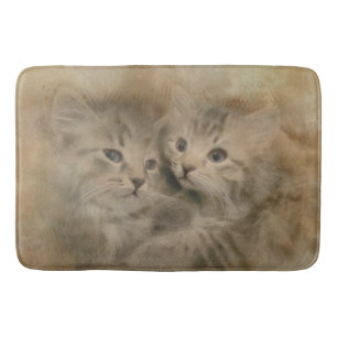 Two Cute Grey Striped Kittens In Watercolor Bath Mat