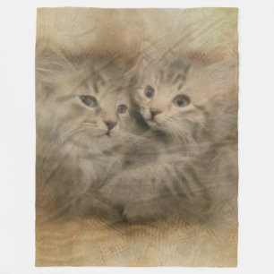 Two Cute Grey Striped Kittens In Watercolor Fleece Blanket