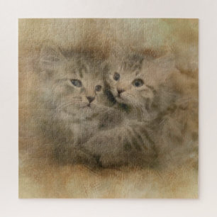 Two Cute Grey Striped Kittens In Watercolor Puzzle
