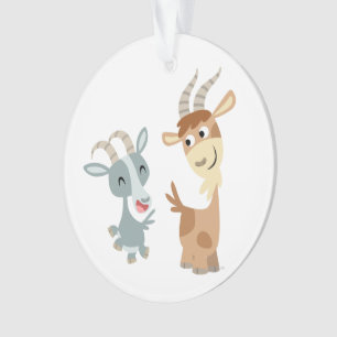 Two Cute Happy Cartoon Goats Acrylic Ornament