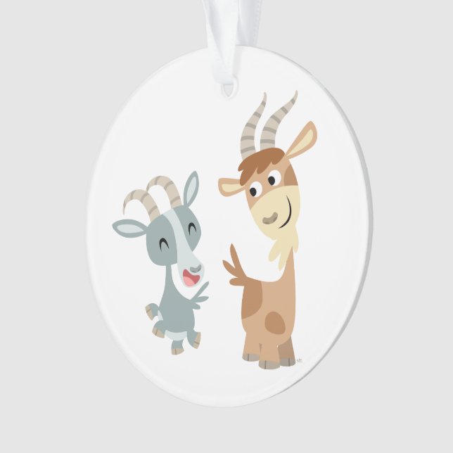 Two Cute Happy Cartoon Goats Acrylic Ornament (Front)