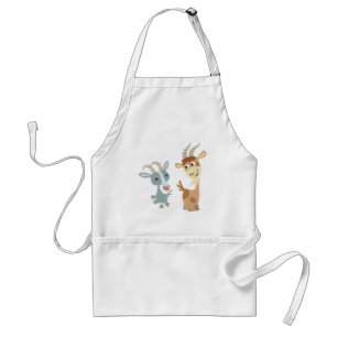 Two Cute Happy Cartoon Goats Apron