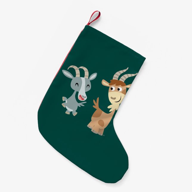 Two Cute Happy Cartoon Goats Christmas Stocking (Front (Hanging))