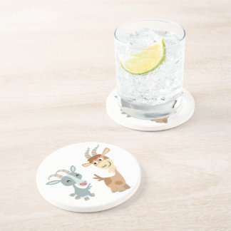 Two Cute Happy Cartoon Goats Coaster